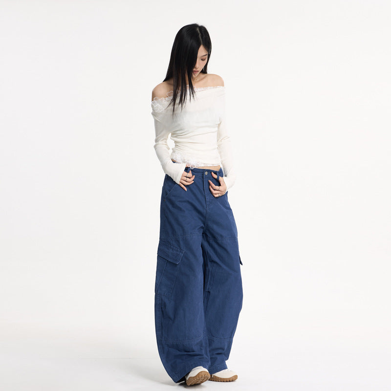 Streetwear Deconstructed Distressed Wide-Leg Cargo Pants