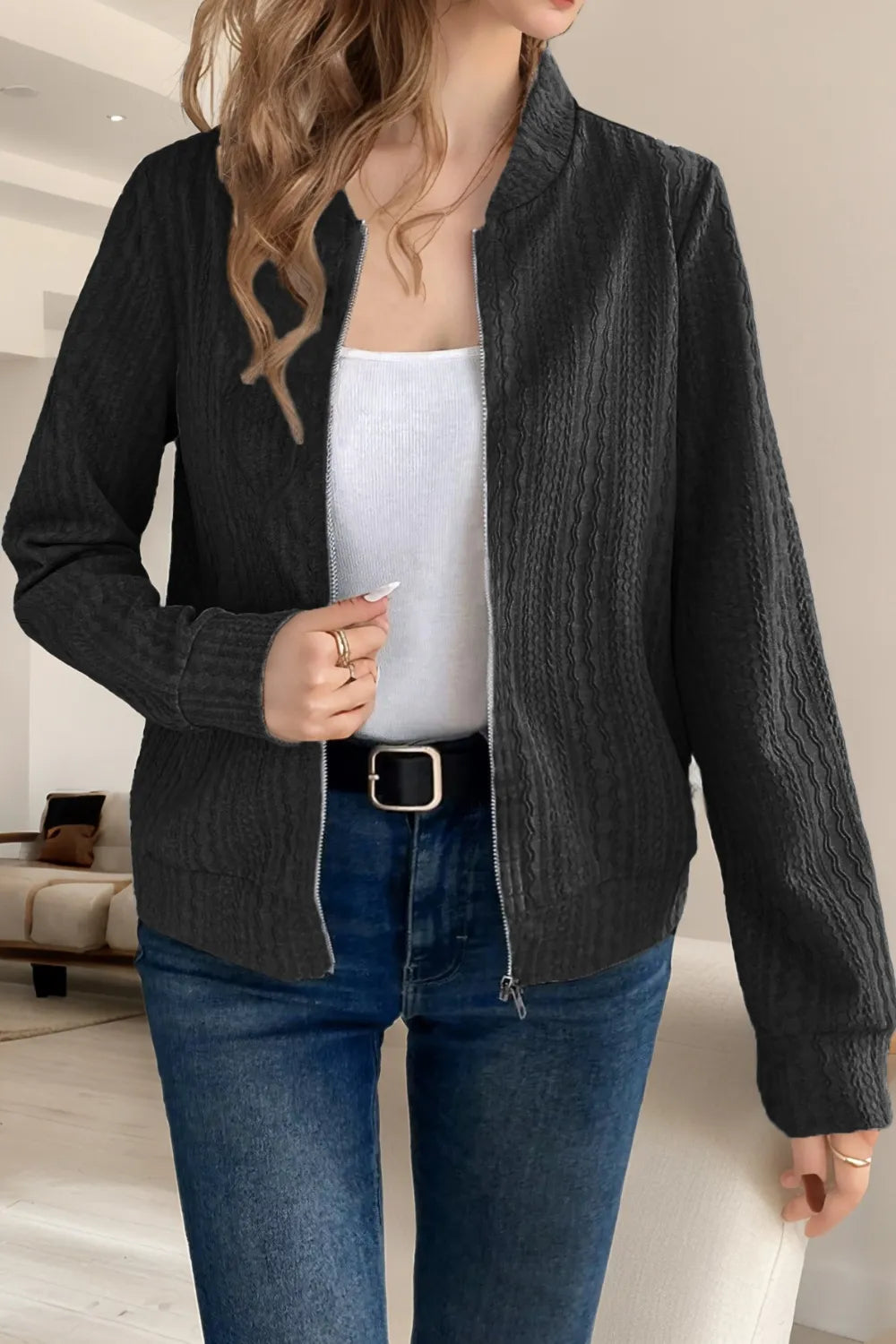 Women's solid color long sleeved casual jacket