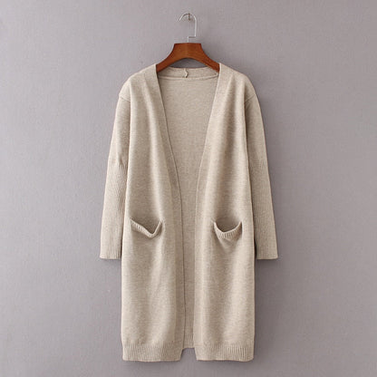 Women knitted long sleeve long sweater