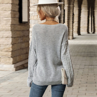 Solid color slit lazy style sweater for women