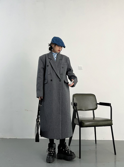 Women Double Breasted British Style Fashion Overcoat