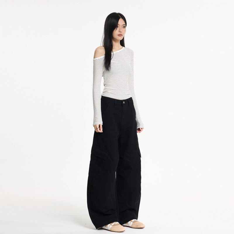 Streetwear Deconstructed Distressed Wide-Leg Cargo Pants