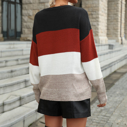 Women's striped color blocked sweater pullover