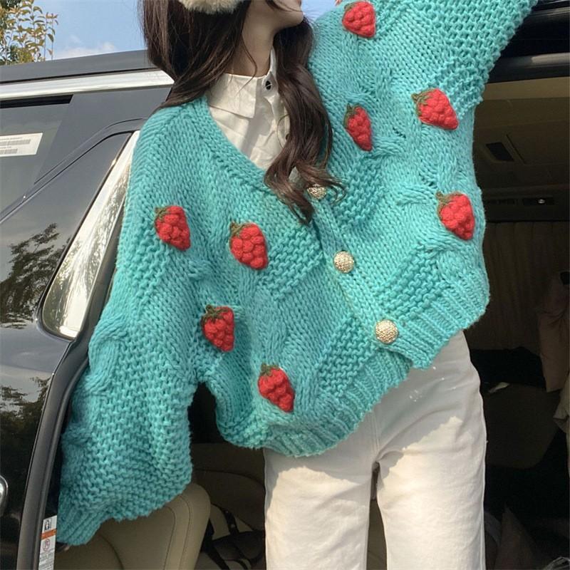 sweet strawberry sweater jacket for women