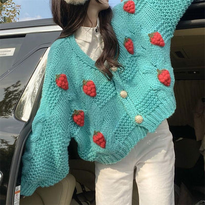 sweet strawberry sweater jacket for women