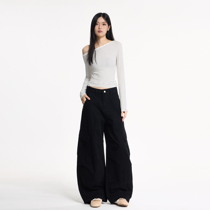 Streetwear Deconstructed Distressed Wide-Leg Cargo Pants
