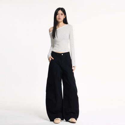 Streetwear Deconstructed Distressed Wide-Leg Cargo Pants