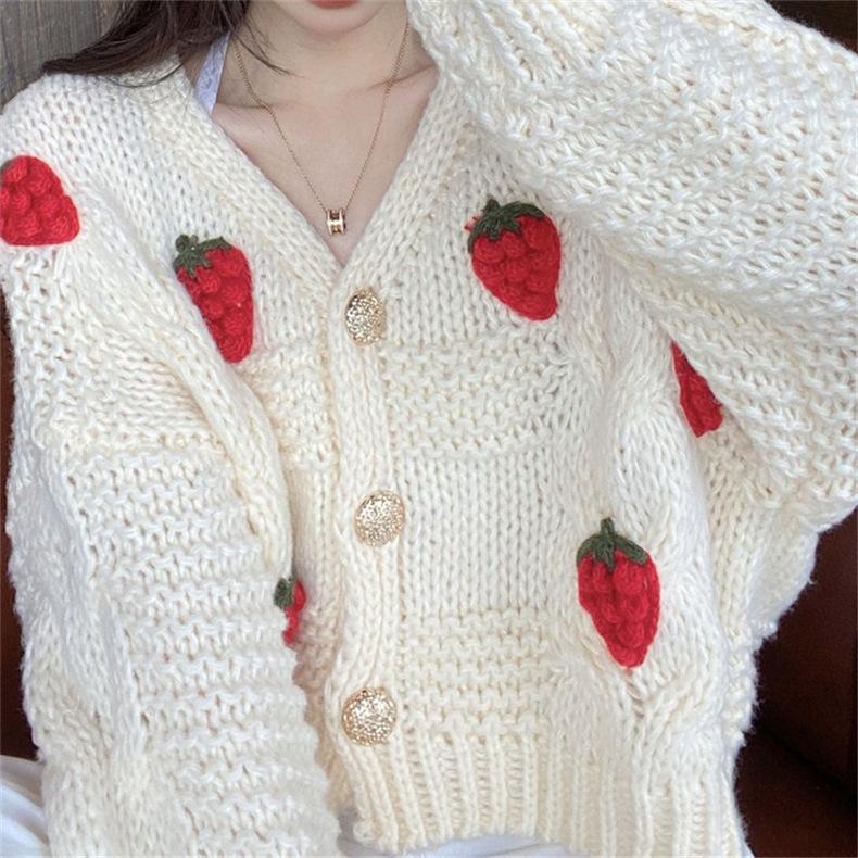 sweet strawberry sweater jacket for women