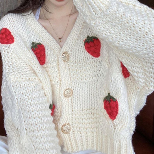 sweet strawberry sweater jacket for women