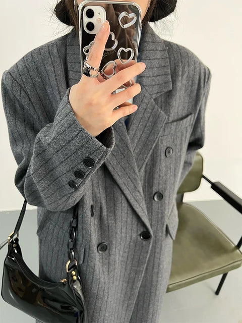 Women Double Breasted British Style Fashion Overcoat