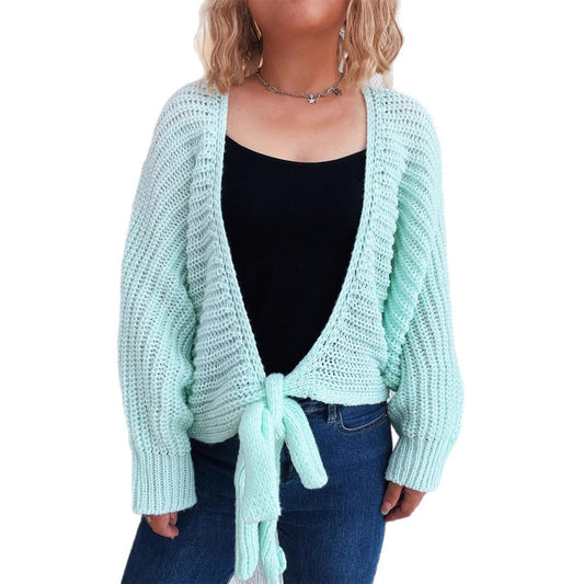 Deep V-tie long sleeved sweater for women