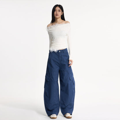 Streetwear Deconstructed Distressed Wide-Leg Cargo Pants