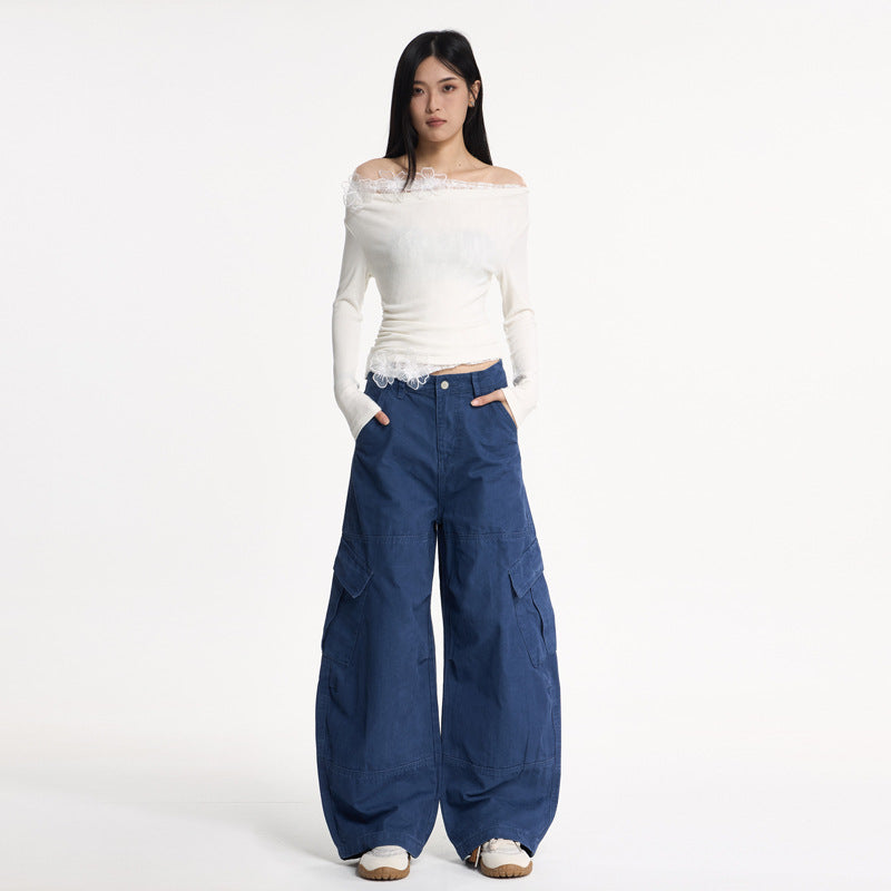 Streetwear Deconstructed Distressed Wide-Leg Cargo Pants