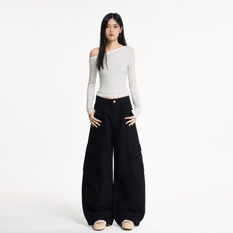 Streetwear Deconstructed Distressed Wide-Leg Cargo Pants