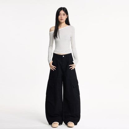 Streetwear Deconstructed Distressed Wide-Leg Cargo Pants