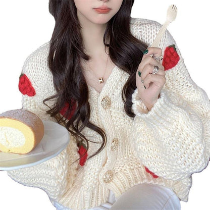 sweet strawberry sweater jacket for women